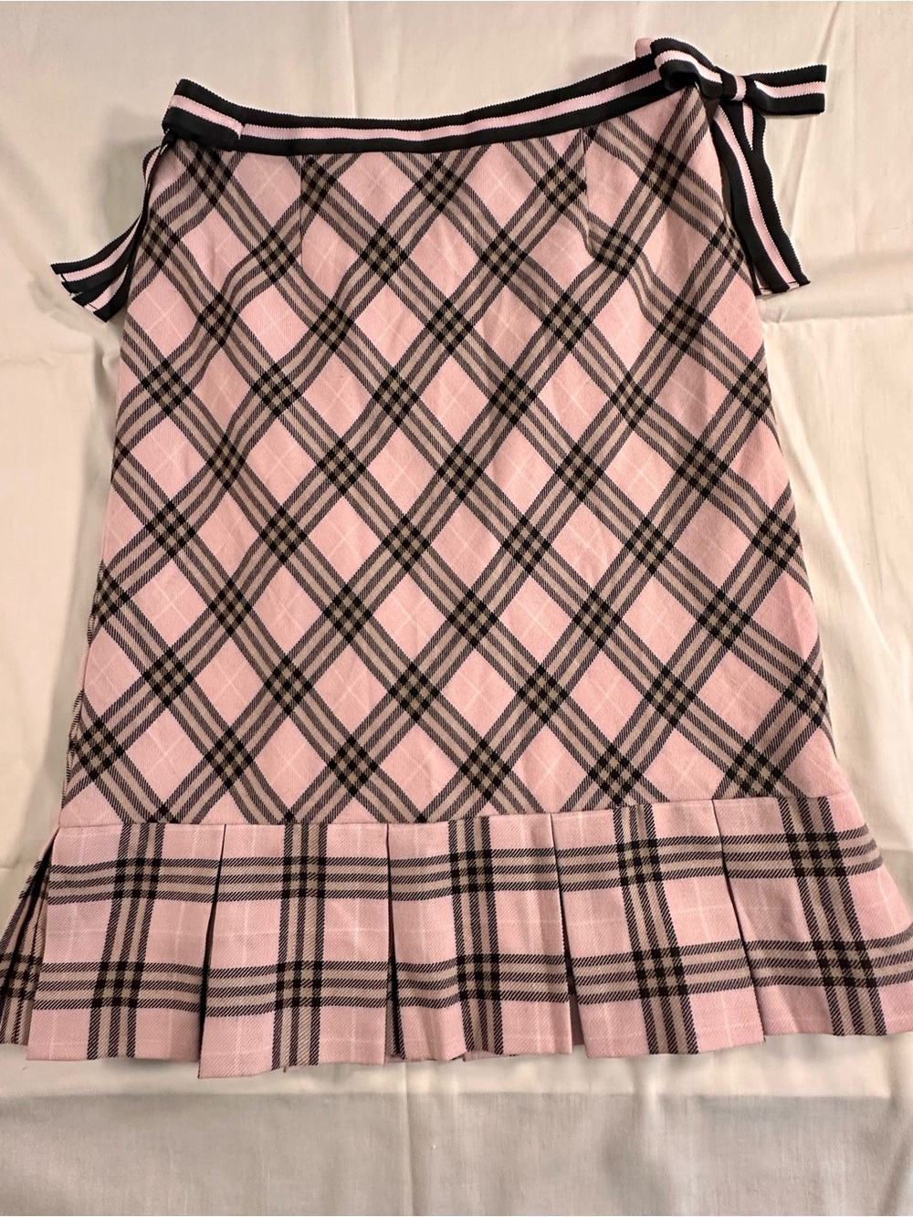 Sarah Jayne Pink Plaid Pleated Hem Dress with Ribbon Straps